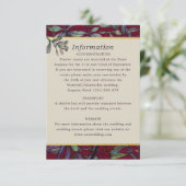 Burgunder Blumenblätter Informationen zu Hochzeits Begleitkarte (Stehend Vorderseite)