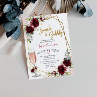 Burgunder Blumenbrunch und Brautparty Einladung