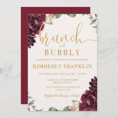 Burgunder Blumenbrunch und Bubbly Brautparty Einladung (Vorne/Hinten)