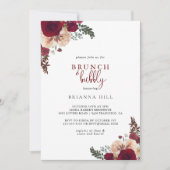 Burgunder Blumenbrunch und Bubbly Brautparty Einladung (Vorderseite)
