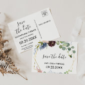 Burgunder Blumenkarte und Grüne Save the Date Kart Postkarte