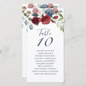 Burgunder Blumenkarten-Sitzkarte für die Tischnumm (Vorne/Hinten)