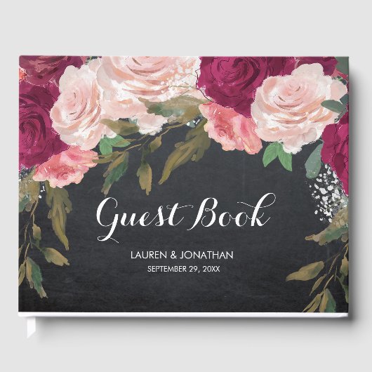 Burgunder Blumenkletterbrett HochzeitsGästebuch Gästebuch (Vorderseite)