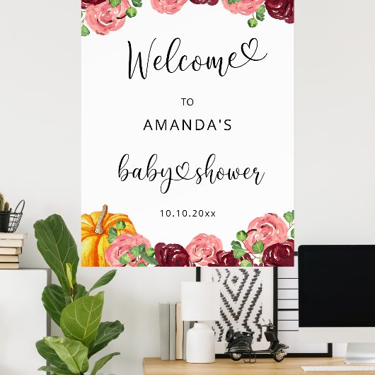 Burgunder Blumenkohl Kürbis Babydusche Empfang Poster (Heimbüro)