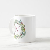 Burgunder Blumenkranz Anfangsmonogramm Kaffeetasse (Vorderseite Links)