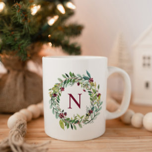 Burgunder Blumenkranz Anfangsmonogramm Kaffeetasse