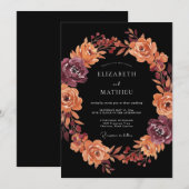 Burgunder-Blumenkunst-Hochzeit Einladung (Vorne/Hinten)