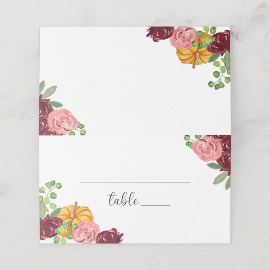 Burgunder Blumenkürbis Platzkarte (Außenseite Aufgefaltet)