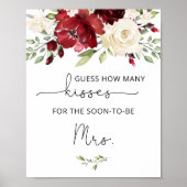 Burgunder Blumenspiel wie viele Küsse Brautparty Poster (Vorne)