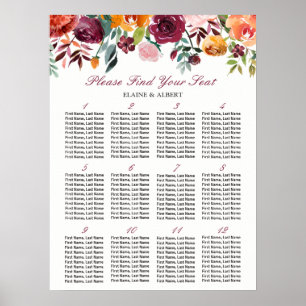Burgunder Blumenstrauß 12 Tische Hochzeitstabelle Poster