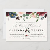 Burgunder-Blumenstrauß | Blumen| horizontal Einladung (Vorderseite)