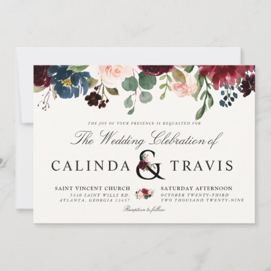 Burgunder-Blumenstrauß | Blumen| horizontal Einladung (Vorderseite)