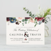 Burgunder-Blumenstrauß | Blumen| horizontal Einladung (Stehend Vorderseite)