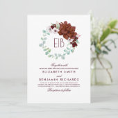 Burgunder-BlumenWreath - elegante Einladung (Stehend Vorderseite)