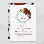 Burgunder-BlumenWreath - elegante Einladung (Vorne/Hinten)