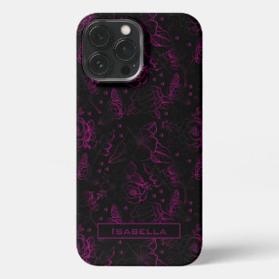 Burgunder-Blüten-Blumenmuster personalisierter Nam iPhone 13 Pro Max Hülle