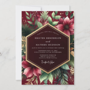 Burgunder-Blüten-Eleganz-Hochzeit Einladung