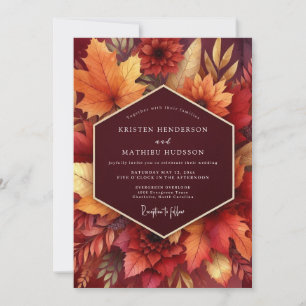 Burgunder-Blüten-Herbst-Hochzeit Einladung