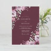 Burgunder-Blüten-Hochzeit Einladung (Stehend Vorderseite)