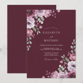 Burgunder-Blüten-Hochzeit Einladung (Vorne/Hinten)