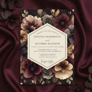 Burgunder-Blüten-Hochzeit im Abendlicht Einladung