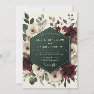 Burgunder-Blüten-Hochzeit im Ätherischen Einladung