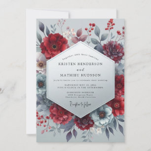 Burgunder-Blüten-Hochzeit im Moody-Stil Einladung