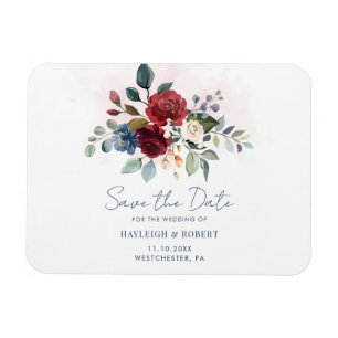 Burgunder-Blüten-Hochzeit - Save the Date Magnet