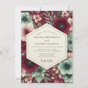 Burgunder-Blüten-Hochzeitsernte Einladung