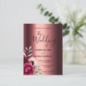 Burgunder Blüten Kupferhochzeit Einladung Postkarte (Stehend Vorderseite)