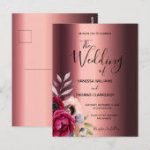 Burgunder Blüten Kupferhochzeit Einladung Postkarte (Vorne/Hinten)
