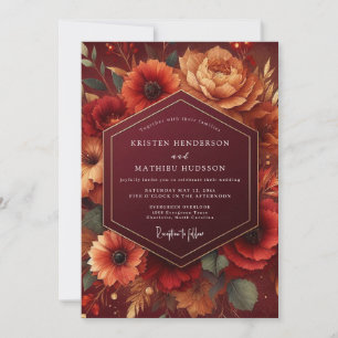 Burgunder-Blüten-Romantik-Hochzeit Einladung