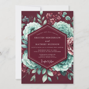 Burgunder-Blüten-Zauber-Hochzeit Einladung