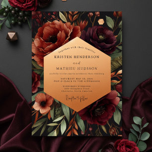 Burgunder-Blüten-Zauber-Hochzeit Einladung