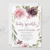 Burgunder Blütenfall Mädchen Sprinkle Einladung (Vorderseite)