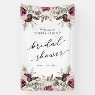 Burgunder Boho Blumen Hochzeitsdusche Banner