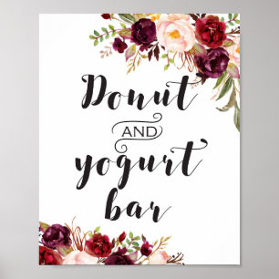Burgunder Boho Blumen Schild - Donut und Joghurt B