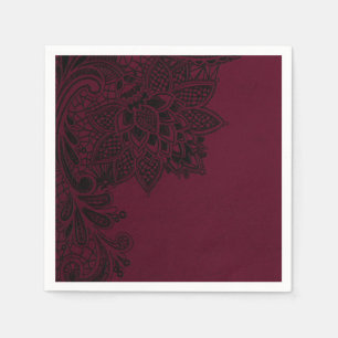 Burgunder Bordeaux Schwarz Spitzenhochzeit Serviette