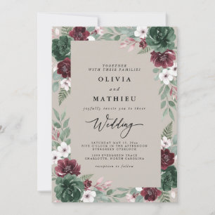Burgunder Botanische Florale Hochzeit Einladung