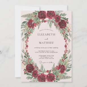 Burgunder Botanische Florale Romanze Hochzeit Einladung