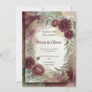 Burgunder Botanische Hochzeit Einladung