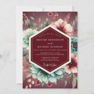 Burgunder Botanische Romanische Hochzeit Einladung