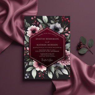 Burgunder Botanische Romantische Hochzeit Einladung