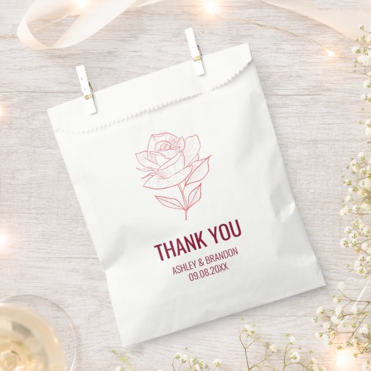 Burgunder Botanische Rose Hochzeit Danke Geschenktütchen (Ausgeschnitten)
