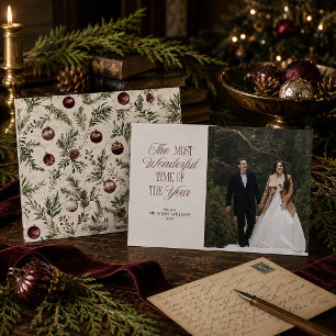 Burgunder Botanische Weihnachtsfoto für Frischverm Feiertagskarte