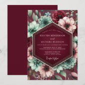 Burgunder Botanischer Traumhochzeit Einladung (Vorne/Hinten)