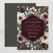 Burgunder Brokat Blumenhochzeit Einladung (Vorne/Hinten)