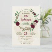 Burgunder Champagner Blume botanischer Geburtstag Einladung (Stehend Vorderseite)