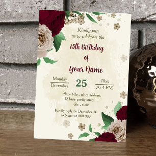Burgunder Champagner Blume botanischer Geburtstag Einladung
