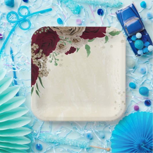 Burgunder Champagner Blume Hochzeit Pappteller (Party)